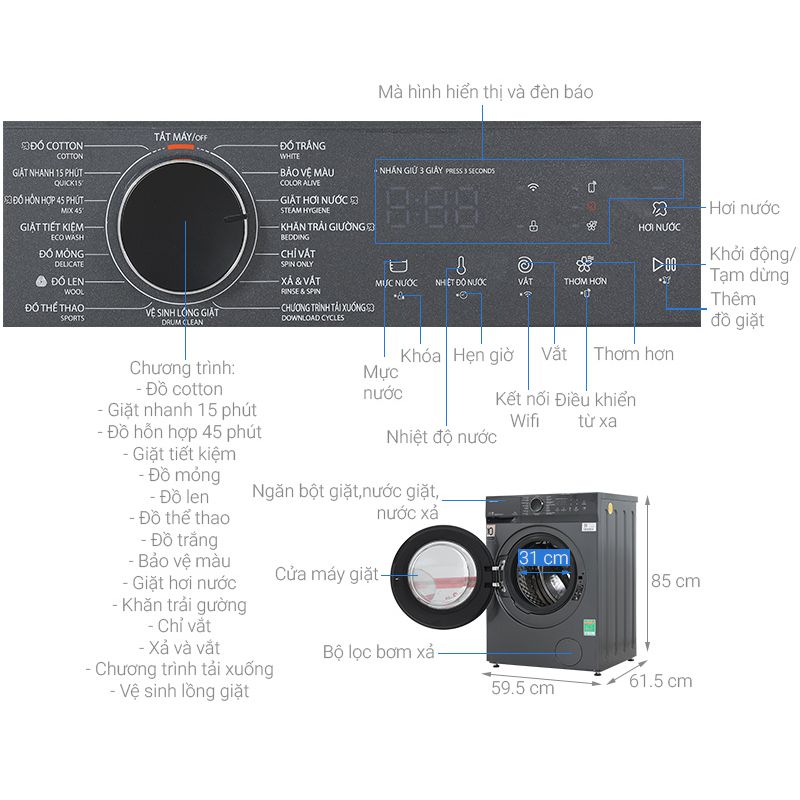 Kích thước Máy giặt cửa trước Toshiba TW-T21B120UWV(MG) Kích thước Máy giặt cửa trước Toshiba TW-T21B120UWV(MG)