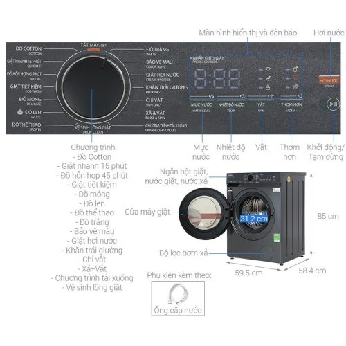 Máy giặt cửa trước Toshiba TW-T21BU105UWV(MG) 5 Kích thước Máy giặt cửa trước Toshiba TW-T21BU105UWV(MG)