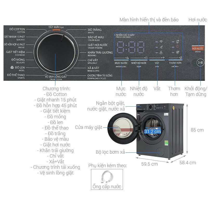 Kích thước Máy giặt cửa trước Toshiba TW-T21BU105UWV(MG) Kích thước Máy giặt cửa trước Toshiba TW-T21BU105UWV(MG)