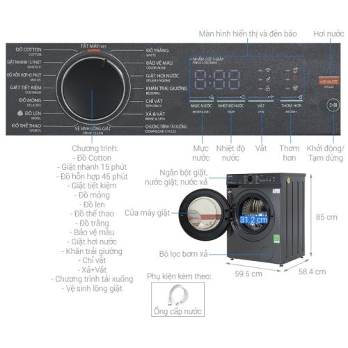 Kích thước Máy giặt cửa trước Toshiba TW-T21BU115UWV(MG)