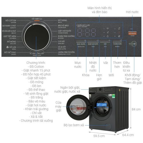 Kích thước Máy giặt cửa trước Toshiba TW-T21BU140UWV(MG)