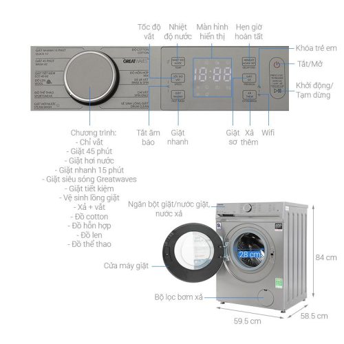 Máy giặt thông minh Toshiba TW-BL105A4V(SS) 5 Kích thước Máy giặt thông minh Toshiba TW-BL105A4V(SS)