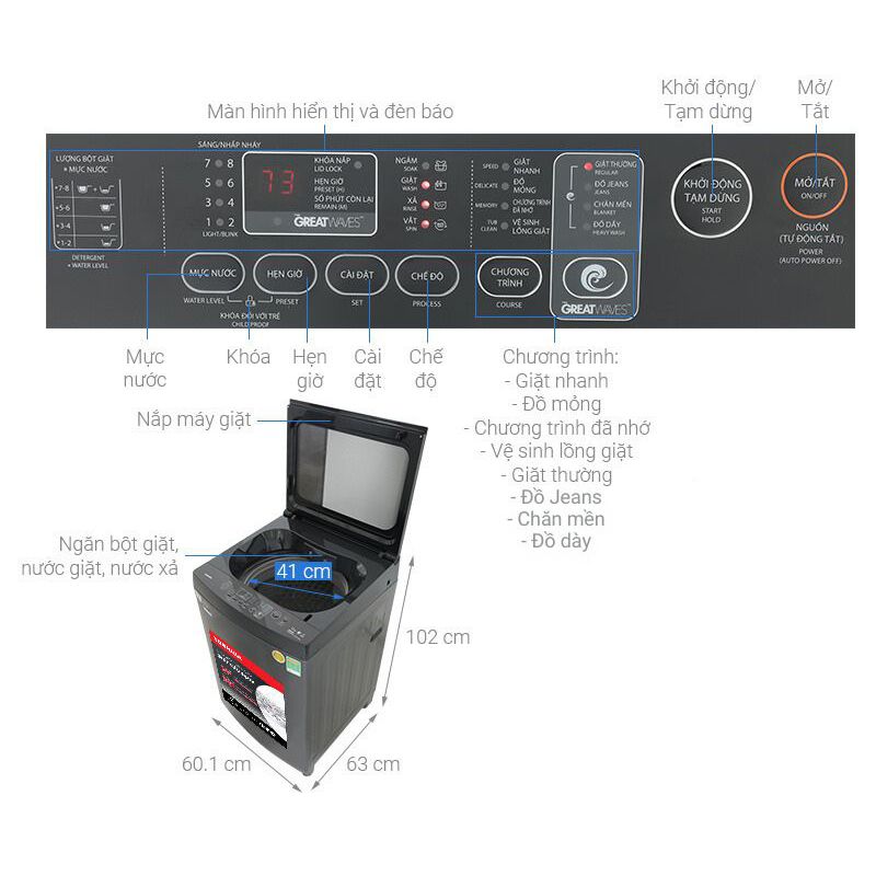 Kích thước Máy giặt Toshiba AW-DUK1300KV(MK) Kích thước Máy giặt Toshiba AW-DUK1300KV(MK)
