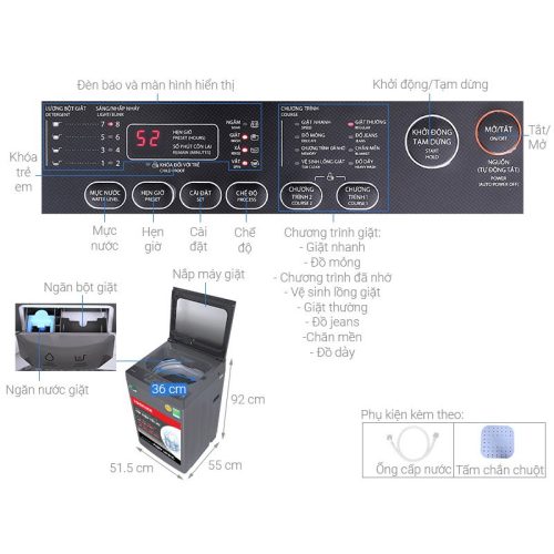 Máy giặt Toshiba AW-L805AV 5 Kích thước Máy giặt Toshiba AW-L805AV