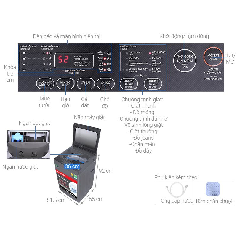 Kích thước Máy giặt Toshiba AW-L805AV Kích thước Máy giặt Toshiba AW-L805AV