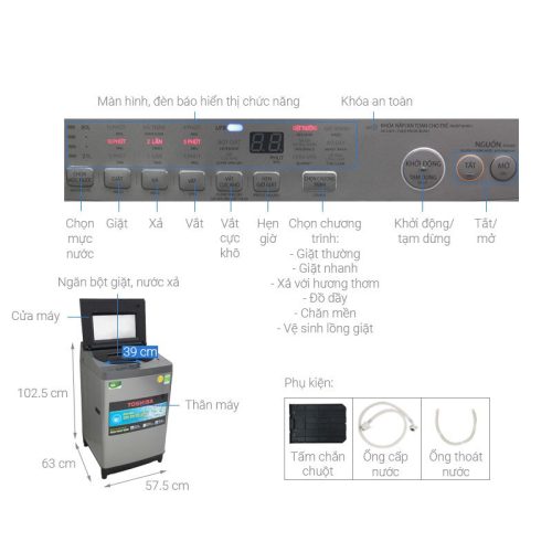 Máy giặt Toshiba AW-UH1150GV 5 Kích thước Máy giặt Toshiba AW-UH1150GV