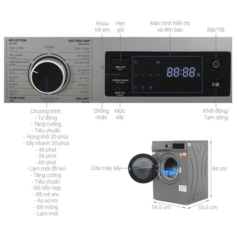 Kích thước Máy sấy thông hơi TOSHIBA TD-H80SEV (WK) Kích thước Máy sấy thông hơi TOSHIBA TD-H80SEV (WK)