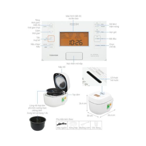 Nồi cơm cao tần áp suất chân không TOSHIBA RC-18VXWVN(W) 4 Kích thước Nồi cơm cao tần áp suất chân không TOSHIBA RC-18VXWVN(W)