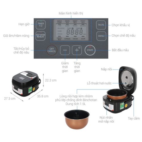 Nồi cơm cao tần TOSHIBA RC-15IP1UVN(K) 5 Kích thước Nồi cơm cao tần TOSHIBA RC-15IP1UVN(K)