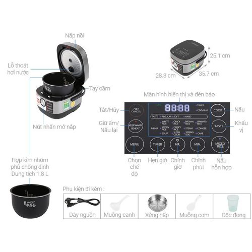 Nồi cơm điện Toshiba RC-18IP1PV 5 Kích thước Nồi cơm điện Toshiba RC-18IP1PV
