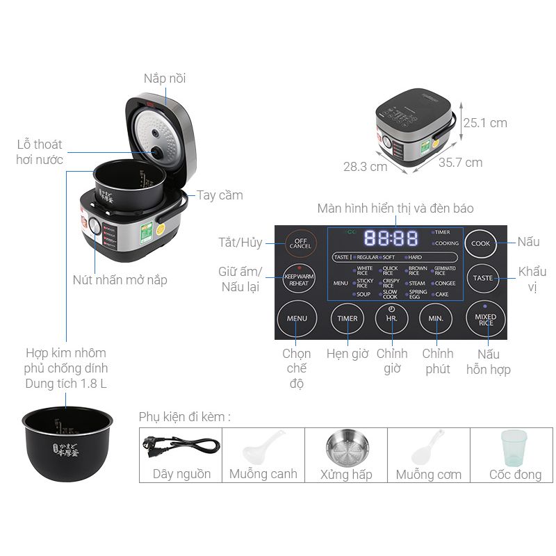 Kích thước Nồi cơm điện Toshiba RC-18IP1PV Kích thước Nồi cơm điện Toshiba RC-18IP1PV