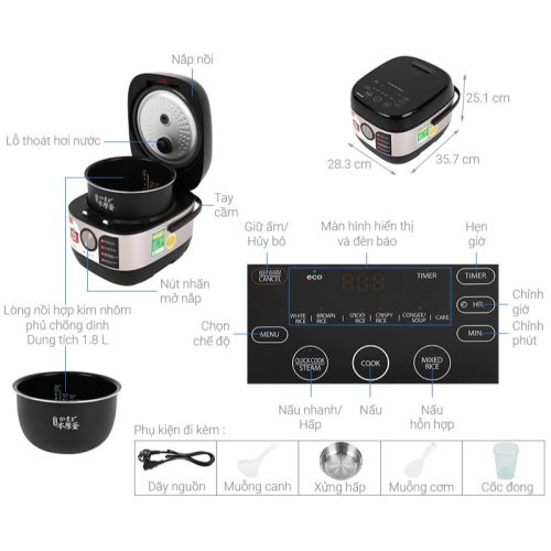 Nồi cơm điện Toshiba RC-18IX1PV 5 Kích thước Nồi cơm điện Toshiba RC-18IX1PV