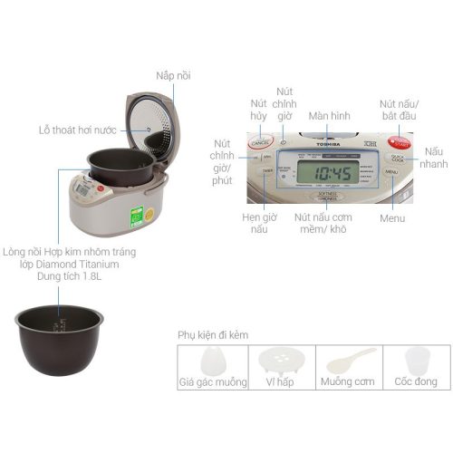Nồi cơm điện Toshiba RC-18RH(CG)VN 5 Kích thước Nồi cơm điện Toshiba RC-18RH(CG)VN