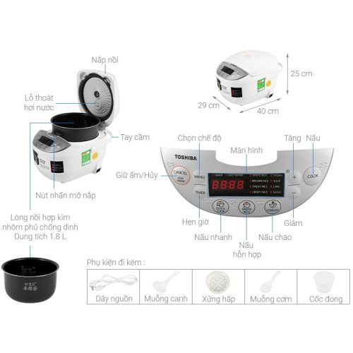 Nồi cơm điện tử Toshiba RC-18DH2PV(W) 5 Kích thước Nồi cơm điện tử Toshiba RC-18DH2PV(W)