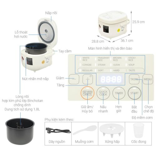 Nồi cơm điện tử TOSHIBA RC-18DR4TVN(H/W) 5 Kích thước Nồi cơm điện tử TOSHIBA RC-18DR4TVN(H/W)