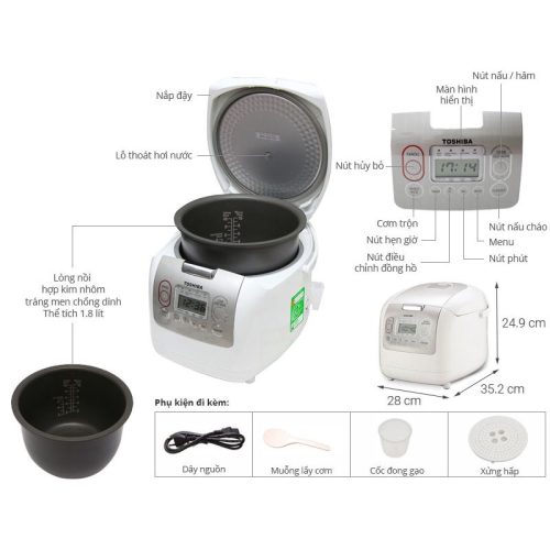 Nồi cơm điện tử Toshiba RC-18NMFVN(WT) 5 Kích thước Nồi cơm điện tử Toshiba RC-18NMFVN(WT)