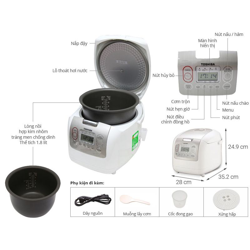 Kích thước Nồi cơm điện tử Toshiba RC-18NMFVN(WT) Kích thước Nồi cơm điện tử Toshiba RC-18NMFVN(WT)