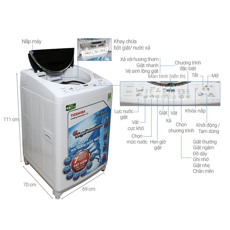 Thông số Máy giặt Toshiba AW-DC1300WV Thông số Máy giặt Toshiba AW-DC1300WV