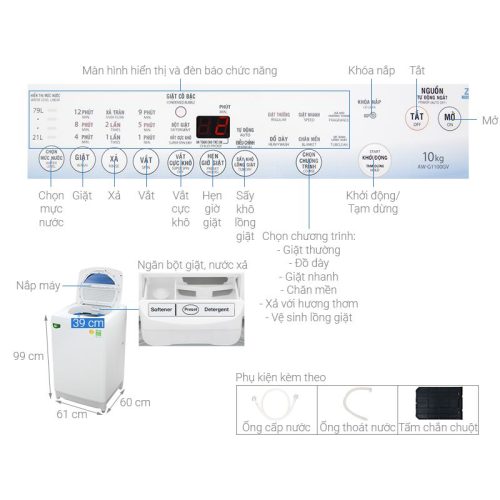 Máy giặt Toshiba AW-G1100GV WB 5 Thông số Máy giặt Toshiba AW-G1100GV WB