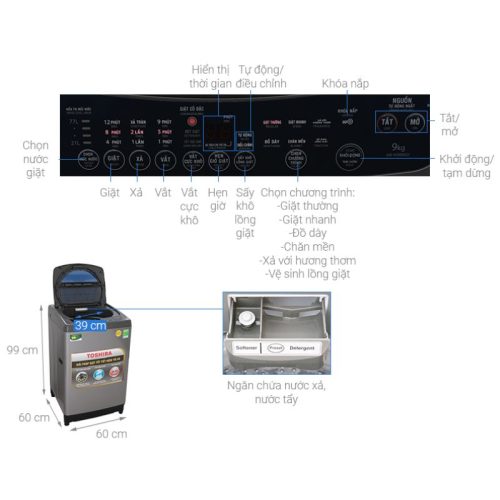 Máy giặt Toshiba AW-H1000GV(SB) 5 Thông số Máy giặt Toshiba AW-H1000GV(SB)