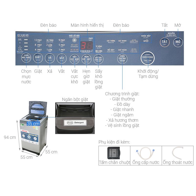 Thông số Máy giặt Toshiba AW-J920LV Thông số Máy giặt Toshiba AW-J920LV