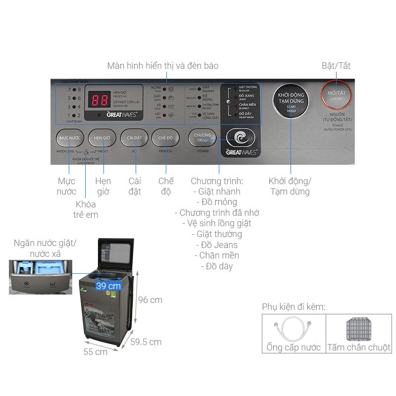 Thông số Máy giặt Toshiba AW-K1005FV Thông số Máy giặt Toshiba AW-K1005FV