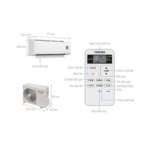 Máy lạnh Toshiba Inverter 1.5 HP RAS-H13S5KCV2G-V 5 kich thuoc may lanh toshiba inverter 1.5 hp ras h13s5kcv2g v