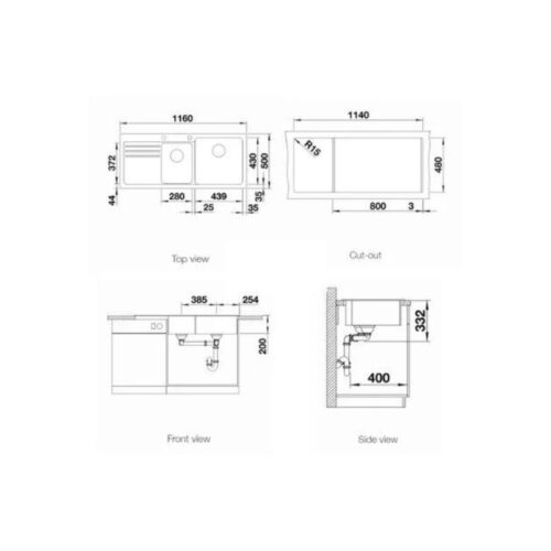 kích thước của chậu rửa bát Blanco Naya 8 S