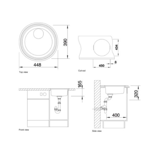 Chậu rửa bát inox 1 hố Blanco Rondosol-IF 514647 5 kích thước chậu rửa bát Blanco Rondosol-IF
