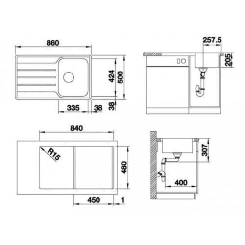 Kích thước chậu rửa bát Blanco Lemis 45 S-IF