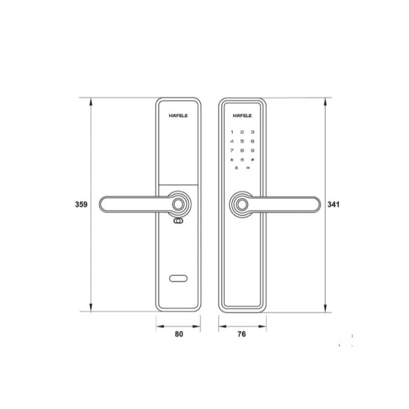 Khóa điện tử Hafele DL7600 BLE glossy copper 912.20.238 4 Kích thước khóa điện tử Hafele DL7600 BLE glossy copper 912.20.238