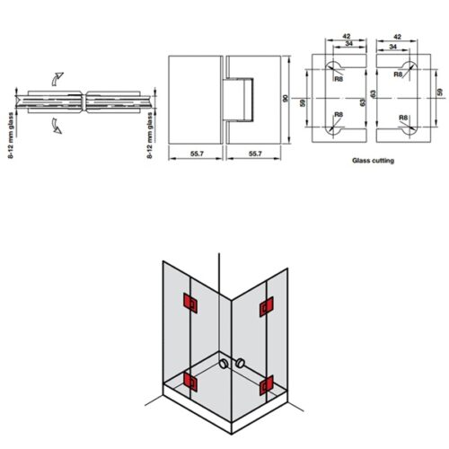 Bản lề kính - kính 180º màu đen Hafele 981.77.903 5 Kích thước của Bản lề kính - kính 180º màu đen Hafele 981.77.903