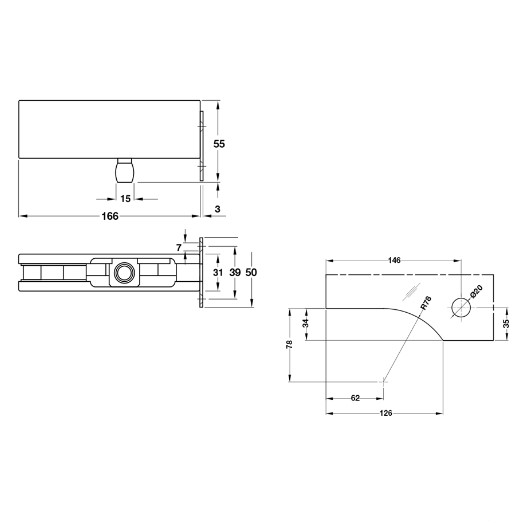 Kẹp kính trên khung gắn tường Inox mờ Hafele 981.50.050 4 Kích thước của Kẹp kính trên khung gắn tường Inox mờ Hafele 981.50.050