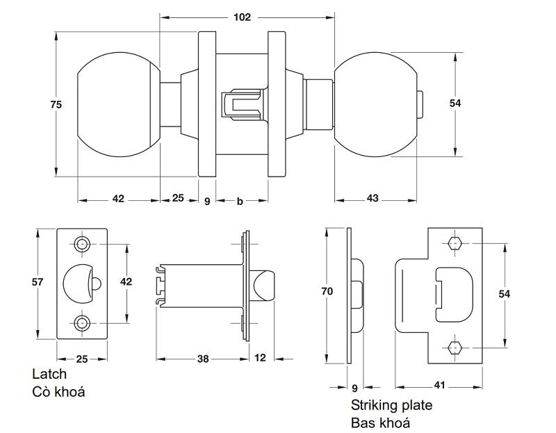 Khóa tròn cho cửa công cộng – loại lớn Hafele 911.64.254 4 Kích thước của Khóa tròn cho cửa công cộng – loại lớn Hafele 911.64.254