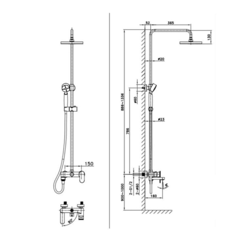 Sen cây tắm nóng lạnh Paul Schmitt PA502R 5 Kích thước sen cây tắm nóng lạnh Paul Schmitt PA502R