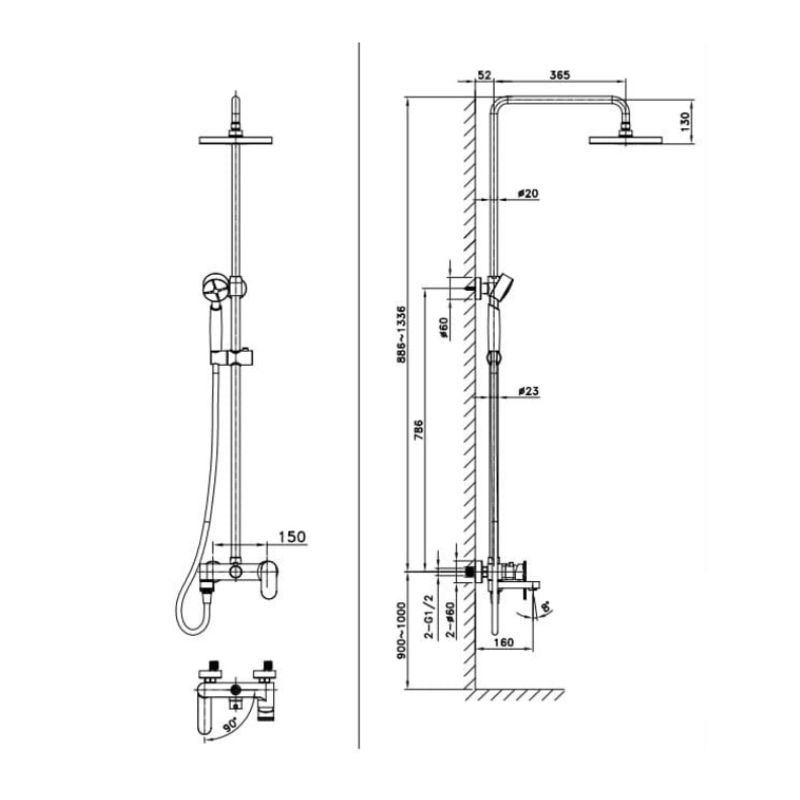 Sen cây tắm nóng lạnh Paul Schmitt PA502R 4 Kích thước sen cây tắm nóng lạnh Paul Schmitt PA502R