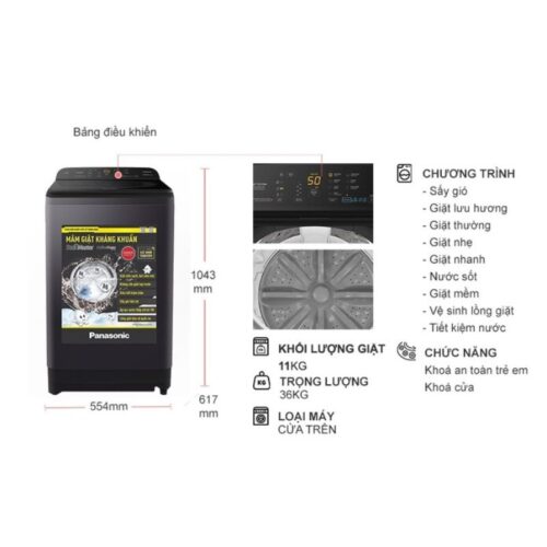 Máy Giặt Panasonic 11 Kg NA-F110A9BRV cửa trên 7 Kích thước máy Giặt Panasonic 11 Kg NA-F110A9BRV cửa trên