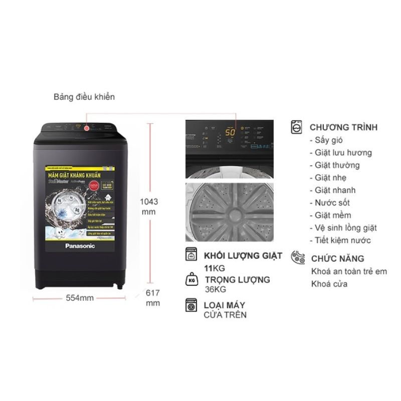Máy Giặt Panasonic 11 Kg NA-F110A9BRV cửa trên 5 Kích thước máy Giặt Panasonic 11 Kg NA-F110A9BRV cửa trên