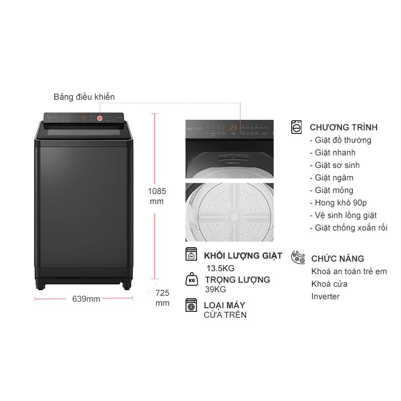 Máy Giặt Panasonic Inverter 13.5 Kg NA-FD135X3BV cửa trên 6 Kích thước máy Giặt Panasonic Inverter 13.5 Kg NA-FD135X3BV cửa trên