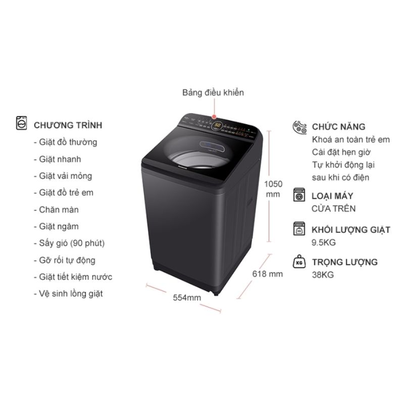 Máy Giặt Panasonic Inverter 9.5 Kg NA-FD95V1BRV cửa trên 6 Kích thước máy Giặt Panasonic Inverter 9.5 Kg NA-FD95V1BRV cửa trên