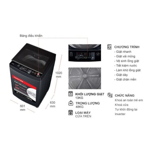 Máy Giặt Toshiba Inverter 13 Kg AW-DUM1400LV (MK) cửa trên 7 Kích thước máy Giặt Toshiba Inverter 13 Kg AW-DUM1400LV (MK) cửa trên