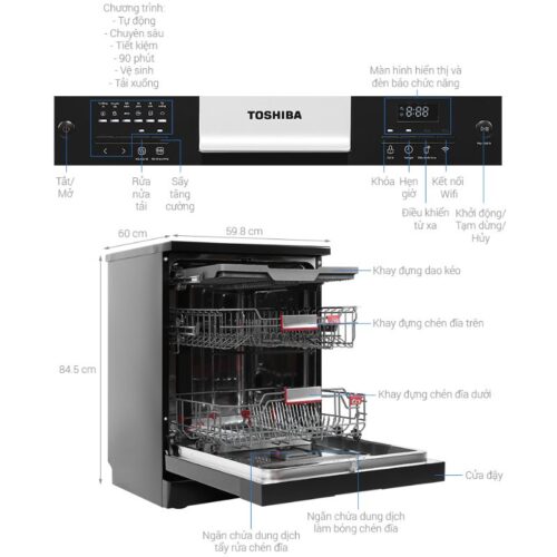 Máy rửa chén Toshiba OriginClean™ DW-15F9(B)-VN 8 kich thuoc may rua chen toshiba originclean dw 15f9b vn
