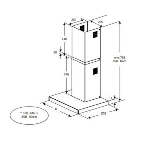 Kích thước Máy hút mùi Beko BHCB 96641 BBHS