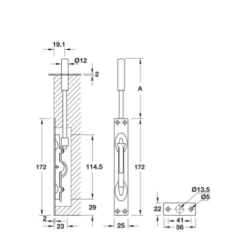 kich thuoc chot am 255mm inox mo hafele 911.81.168