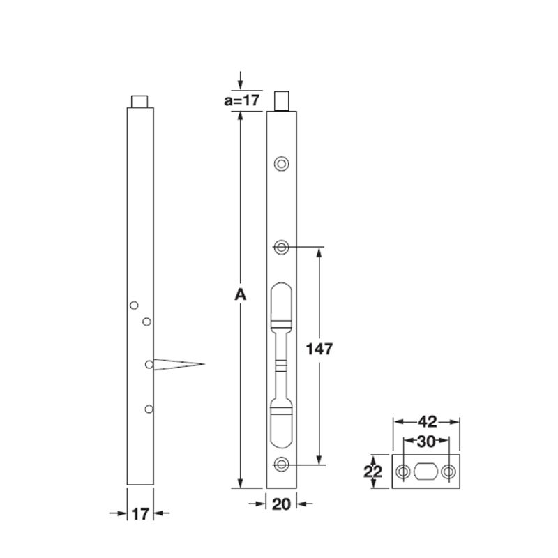 Chốt cửa âm màu đen C/C 300mm Hafele 911.81.343 4 Chốt cửa âm màu đen C/C 300mm Hafele 911.81.343 - Ảnh 2