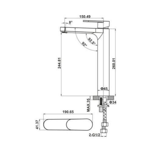Vòi trộn lavabo Hafele 589.69.113 5 Kích thước vòi trộn lavabo Hafele 589.69.113