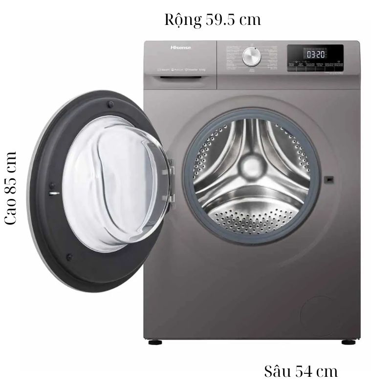 Máy Giặt Hisense Inverter 9.5 Kg WFQY9514EVJMT cửa trước 6 Kích thước máy Giặt Hisense Inverter 9.5 Kg WFQY9514EVJMT cửa trước