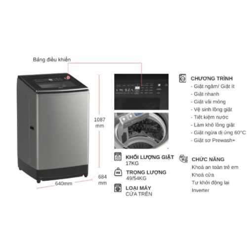 Máy Giặt Hitachi Inverter 17 Kg SF-170ZCV SS cửa trên 7 Kích thước máy Giặt Hitachi Inverter 17 Kg SF-170ZCV SS cửa trên