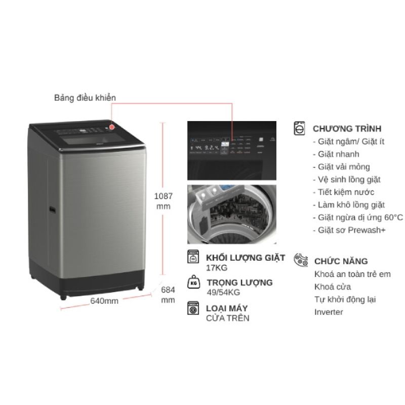 Máy Giặt Hitachi Inverter 17 Kg SF-170ZCV SS cửa trên 5 Kích thước máy Giặt Hitachi Inverter 17 Kg SF-170ZCV SS cửa trên