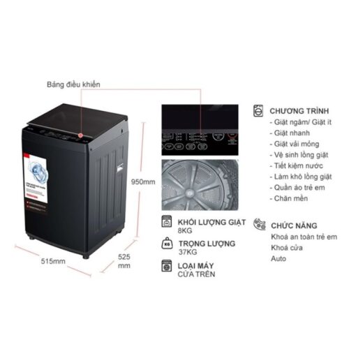 Máy Giặt Toshiba 8 Kg AW-M905BV(MK) cửa trên 7 Kích thước máy Giặt Toshiba 8 Kg AW-M905BV(MK) cửa trên